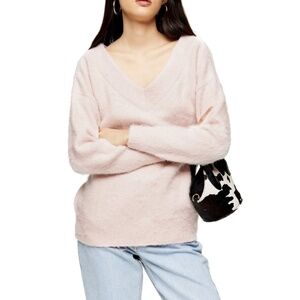 NWT - Topshop Blush Pink V-Neck Plush Sweater